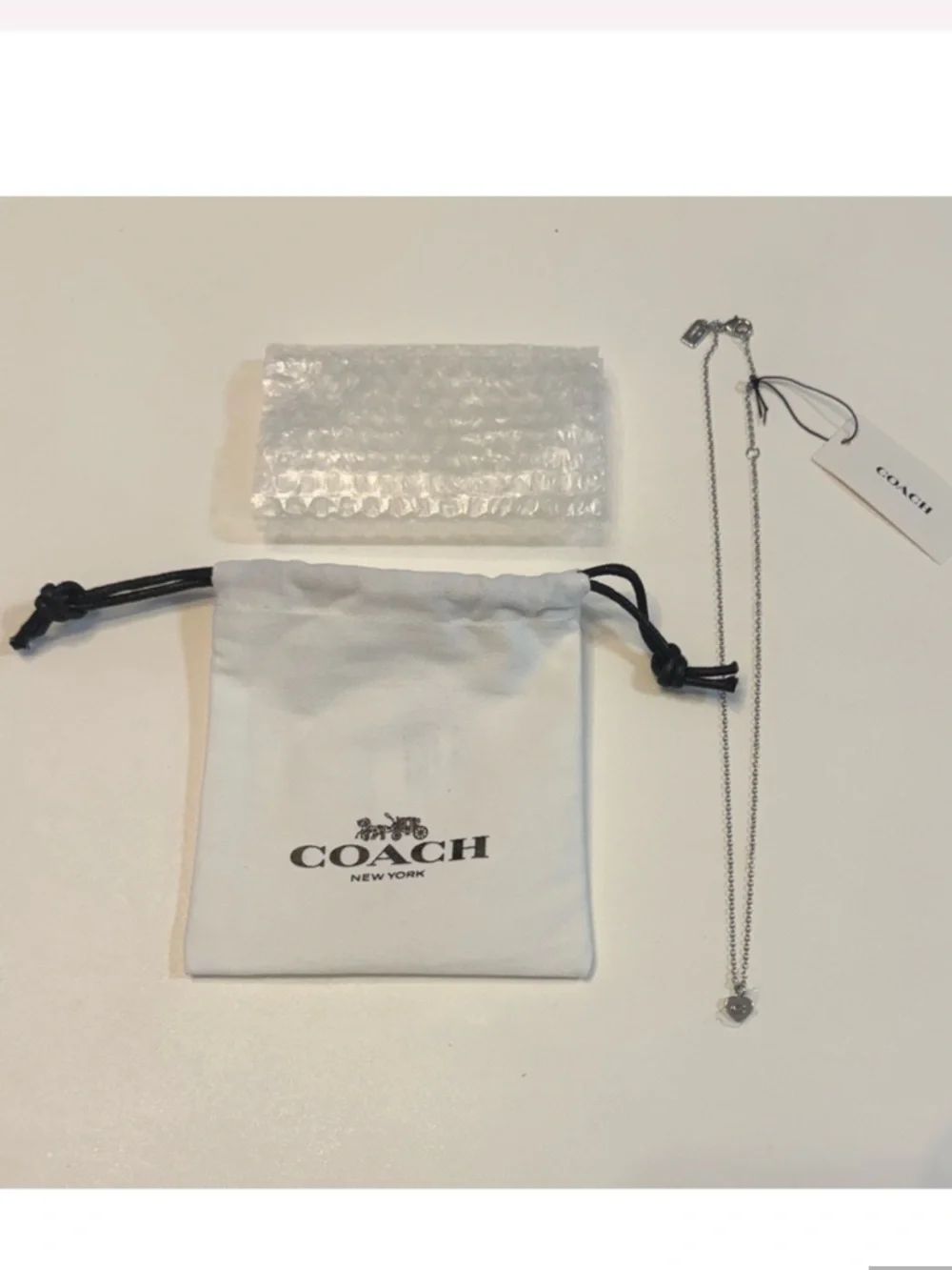 Coach Silver Heart & Tag Pendant Necklace Set with Pouch - Picture 2 of 4